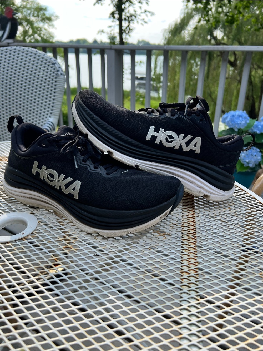Hoka One One Black Running Shoes with Blue Logo Women’s 10 Wide
